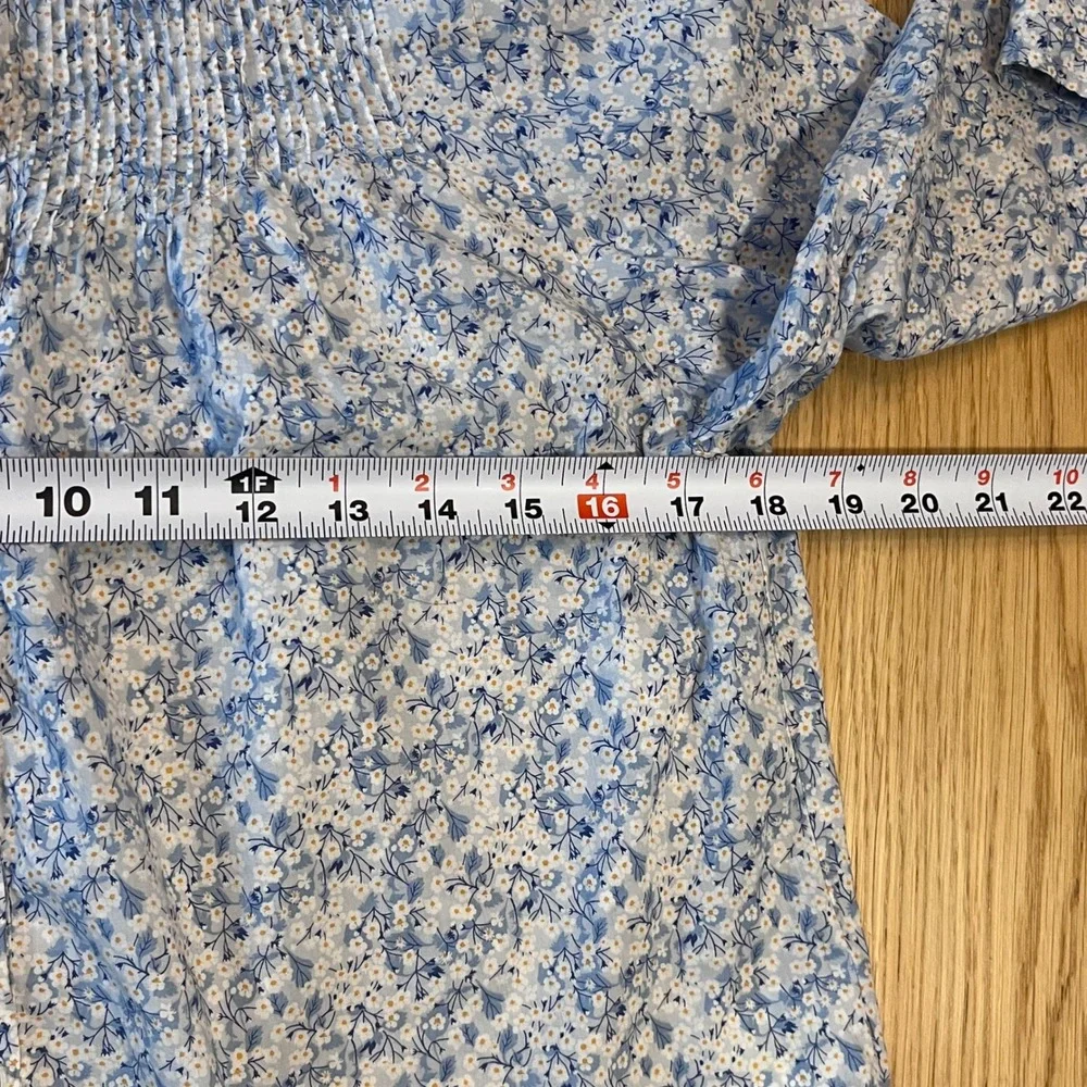 J.Crew Liberty Fabric Floral Blouse Womens XS Blue Cottagecore Pintuck Top - Picture 7 of 11